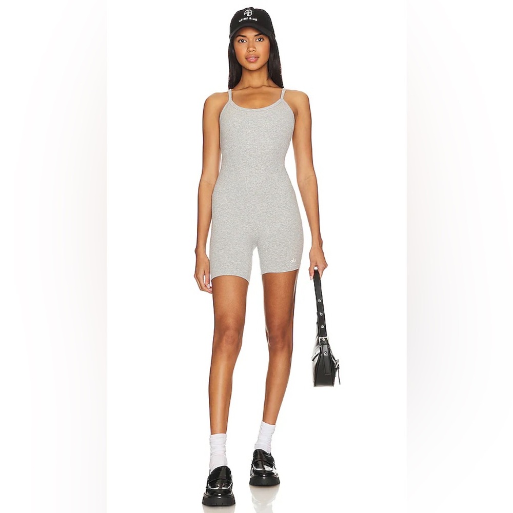 ALO Yoga Light Gray Ribbed Romper